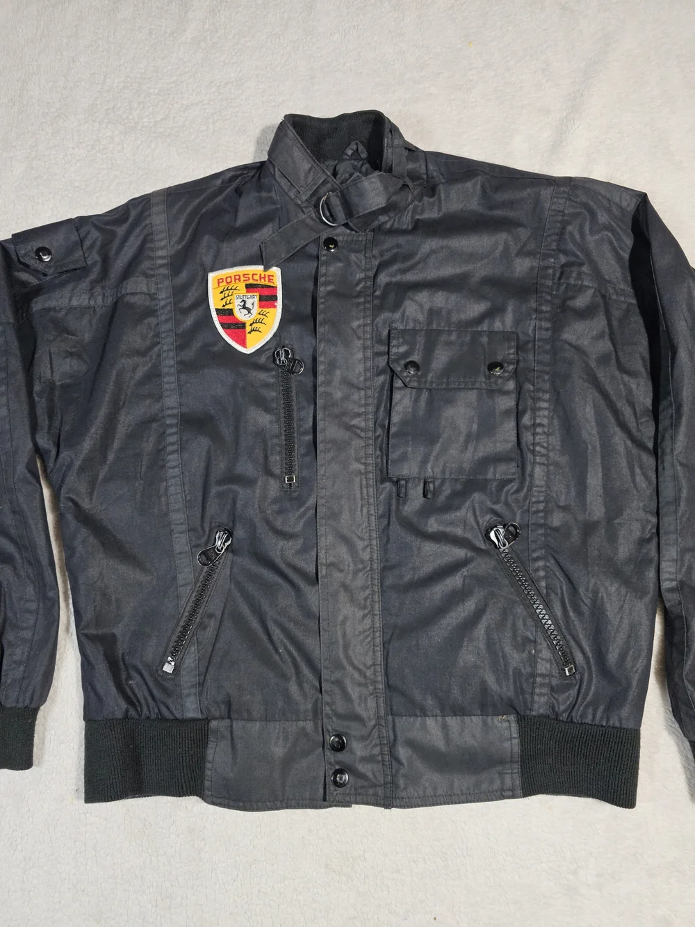 PORSCHE Vintage Black Men's Bomber Jacket with Crest.